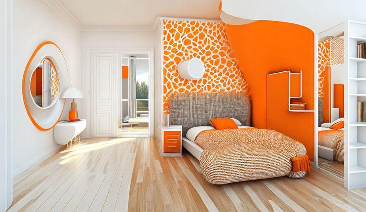 orange two colour combination for bedroom walls