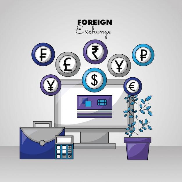 A 2D illustration including multiple currency symbols