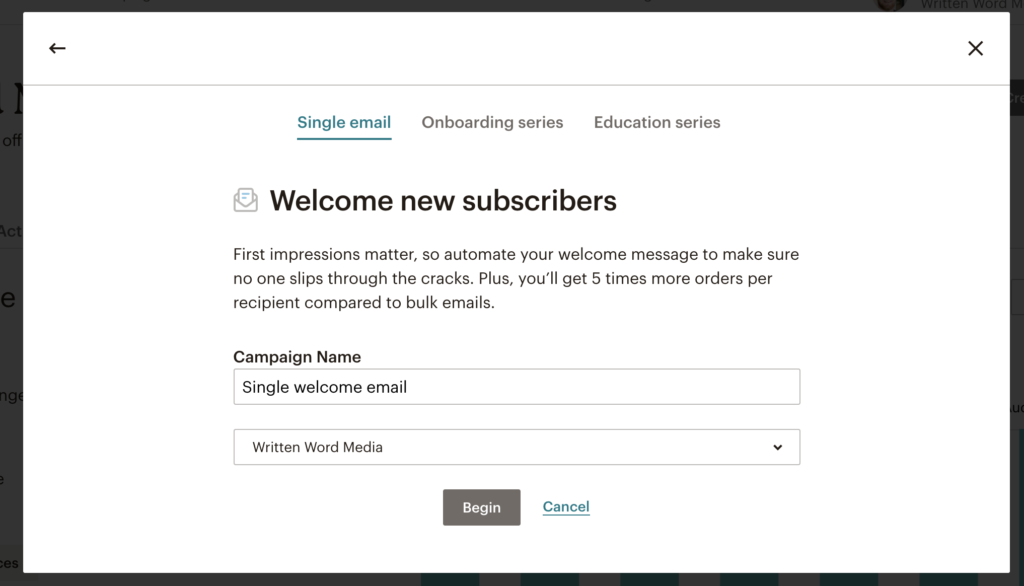 Mailchimp automated welcome emails
