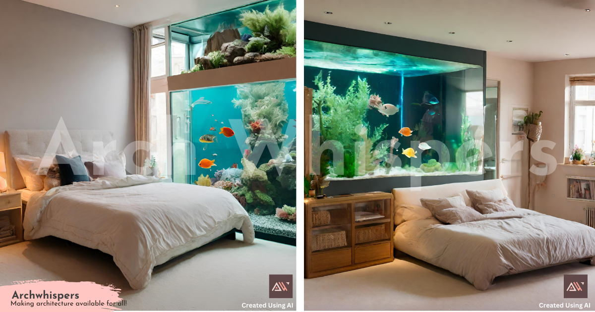 A Full Wall Aquarium With Exotic Fishes in a Bedroom