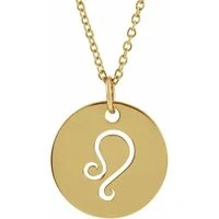 14K Yellow Gold Leo Zodiac Disc Necklace 16-18