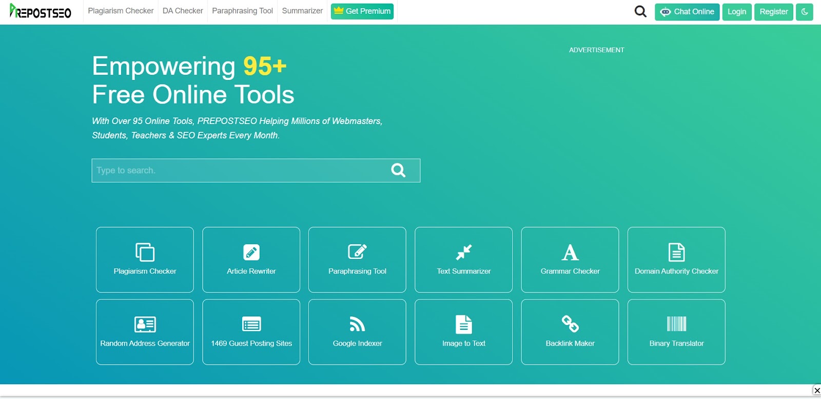 A screenshot of Prepostseo's website