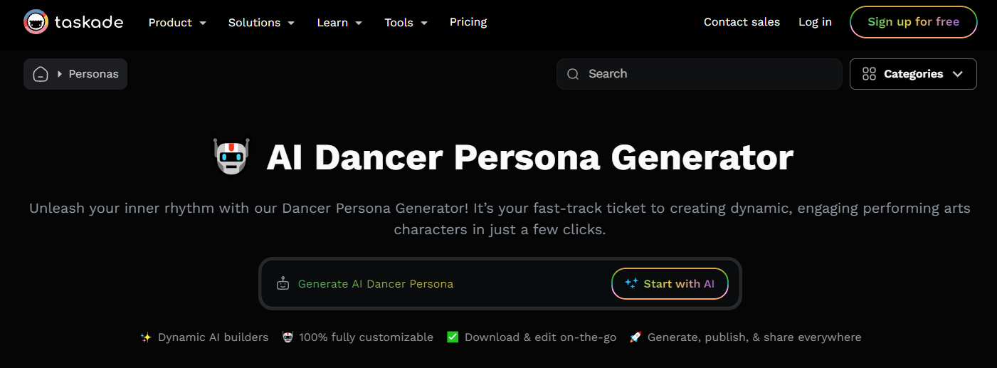 Taskade AI Dancer Persona Generator
