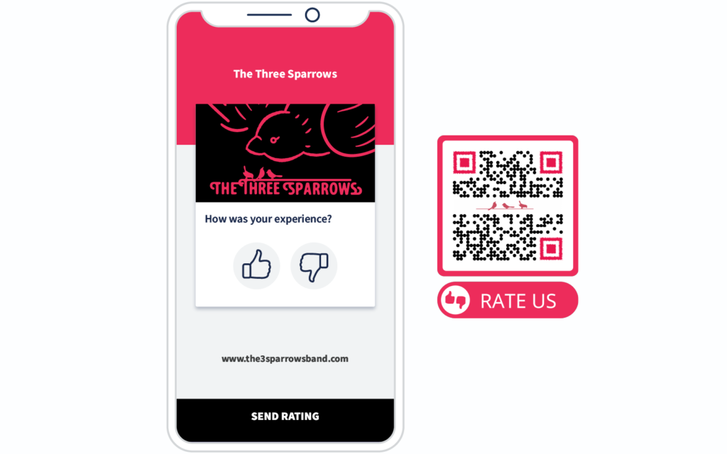 Example of a Rating QR Code and it's mobile-optimized landing page
