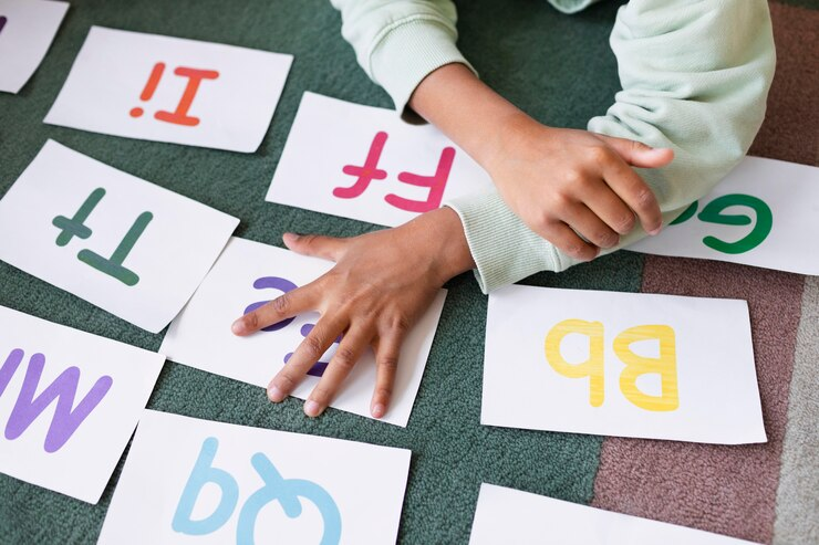 Speech therapy letters arrangement for non-verbal children learning.