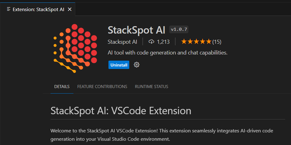 Imagem da extensão StackSpot AI para Visual Studio Code (VSCode).