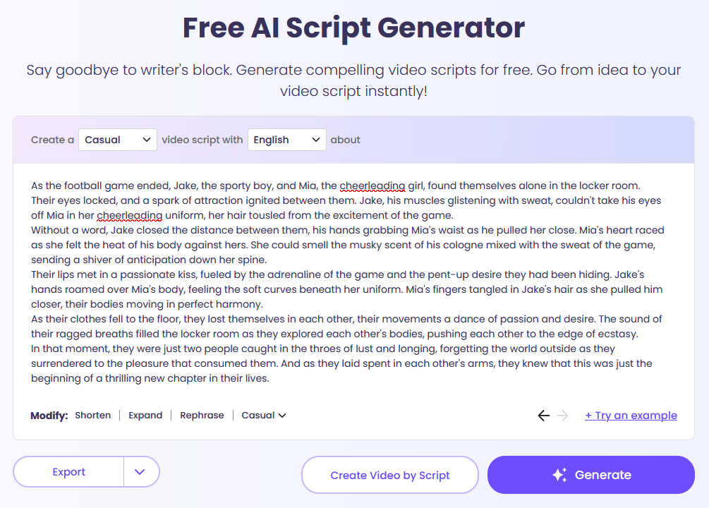 The Sex Story Created by Vidnoz AI Script Generator An Alternative to AI Sexchat Bot