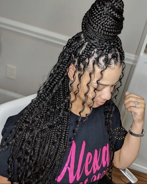 Up half and half down Knotless Braids with Curls