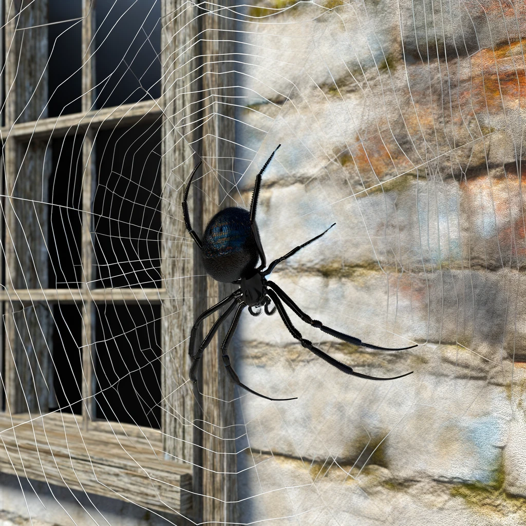 black house spider in its web