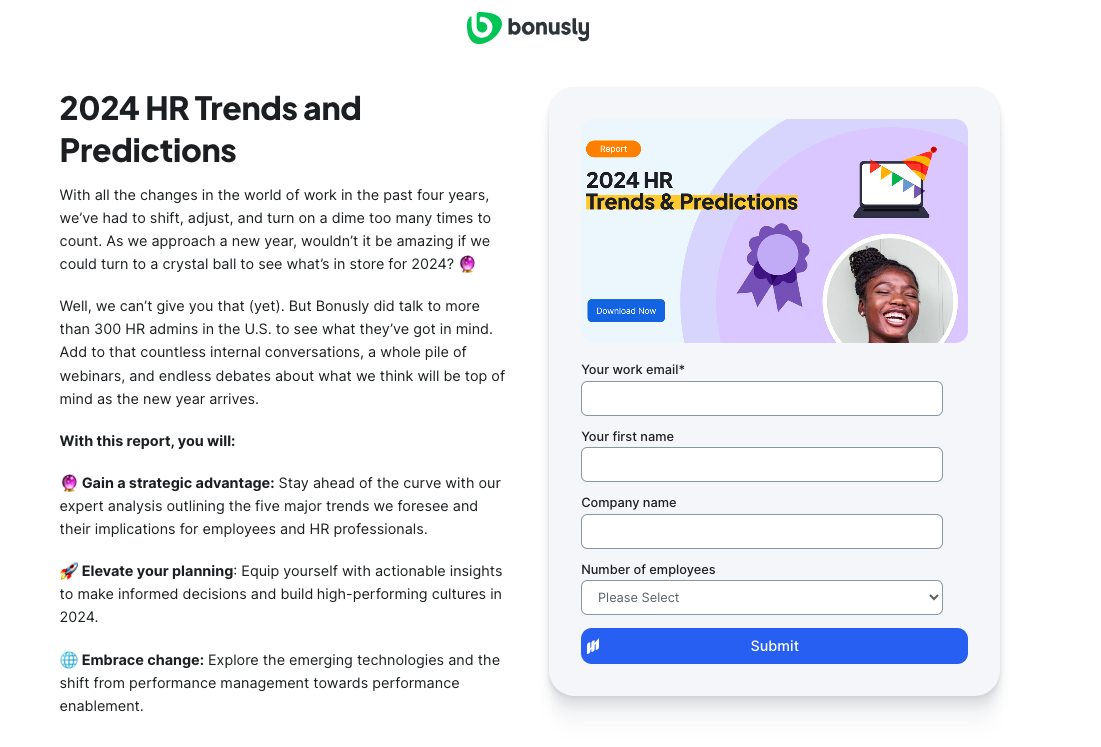 Screenshot of Bonusly Lead Magnet