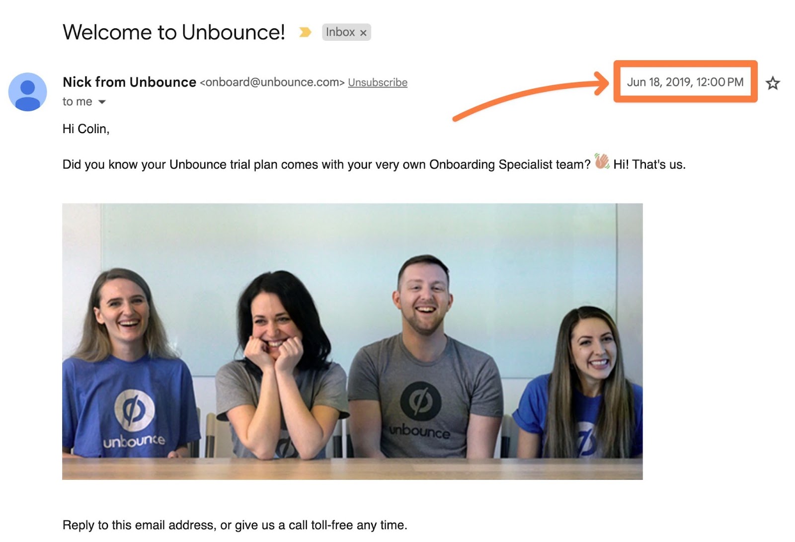 The author's Unbounce signup email from back in 2019