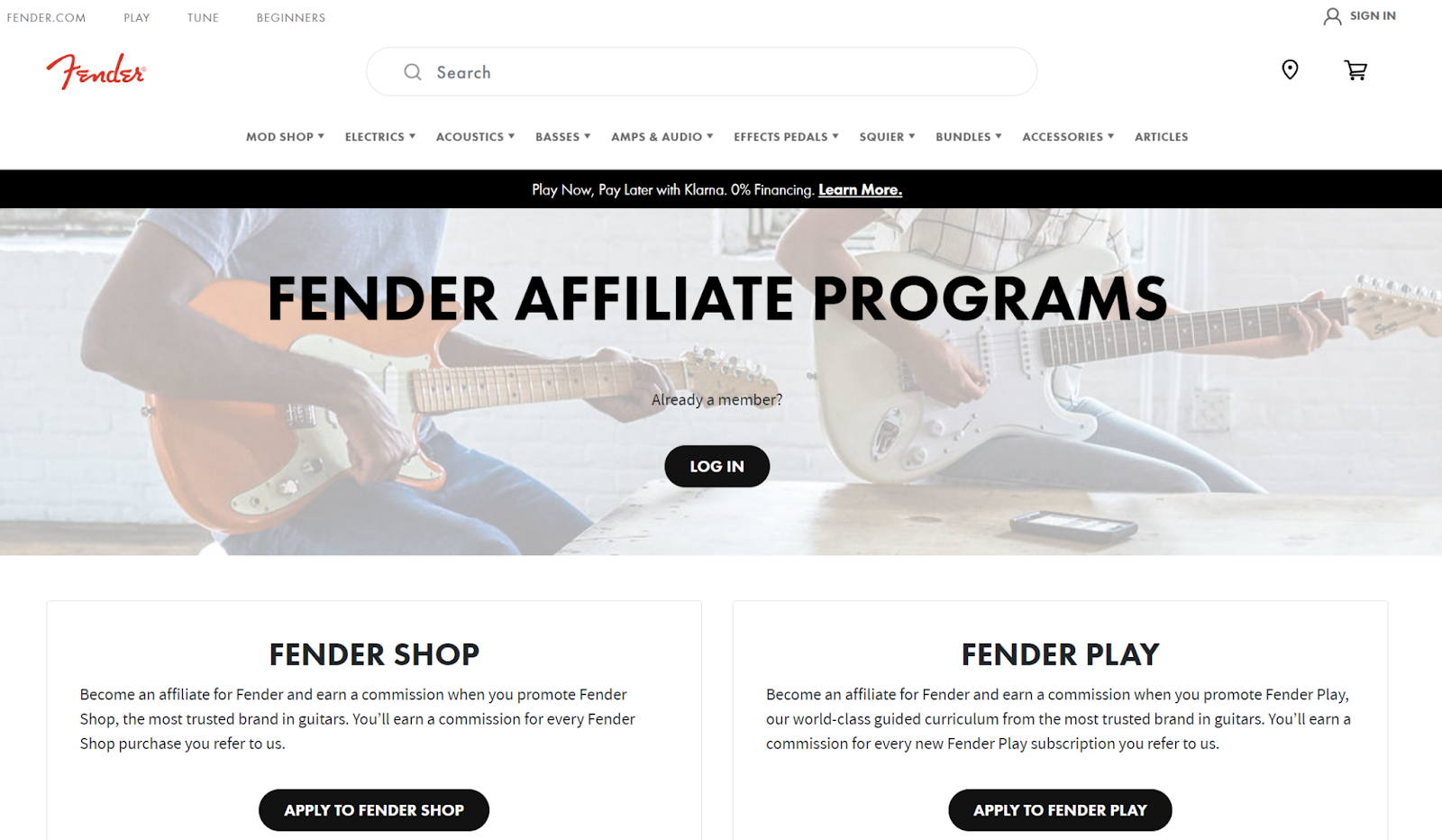 Fender play affiliate program home page