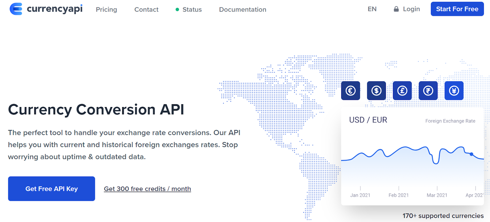 home page of the currencyapi