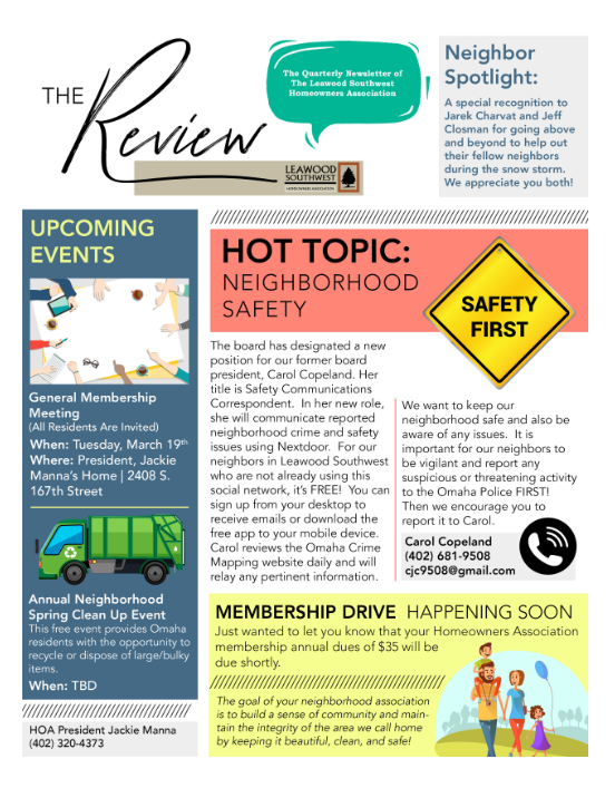 Leawood Southwest Homeowners Association Newsletter 