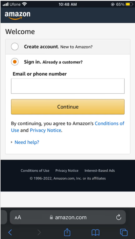 Sign In to Your Amazon Account: