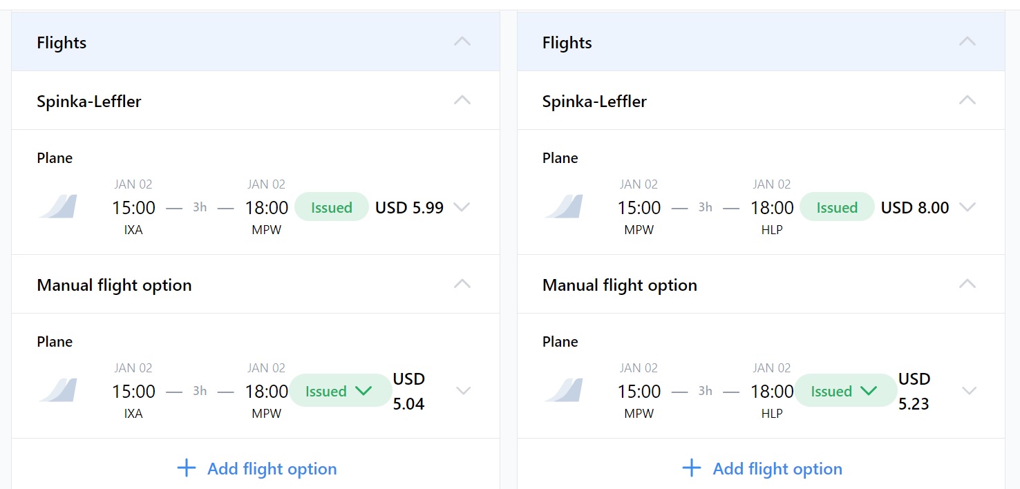 Screenshot of Martide's maritime crew management system showing flight info for the seafarers