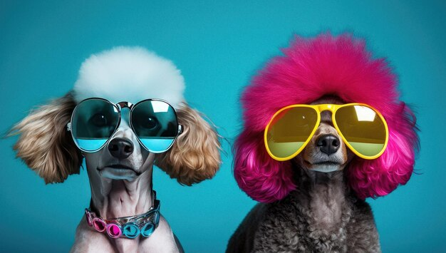 2 Cool Dogs With Shades On and Pink & White Hair 
