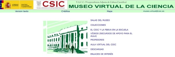 página web del Museo Virtual de la Ciencia del CSIC
