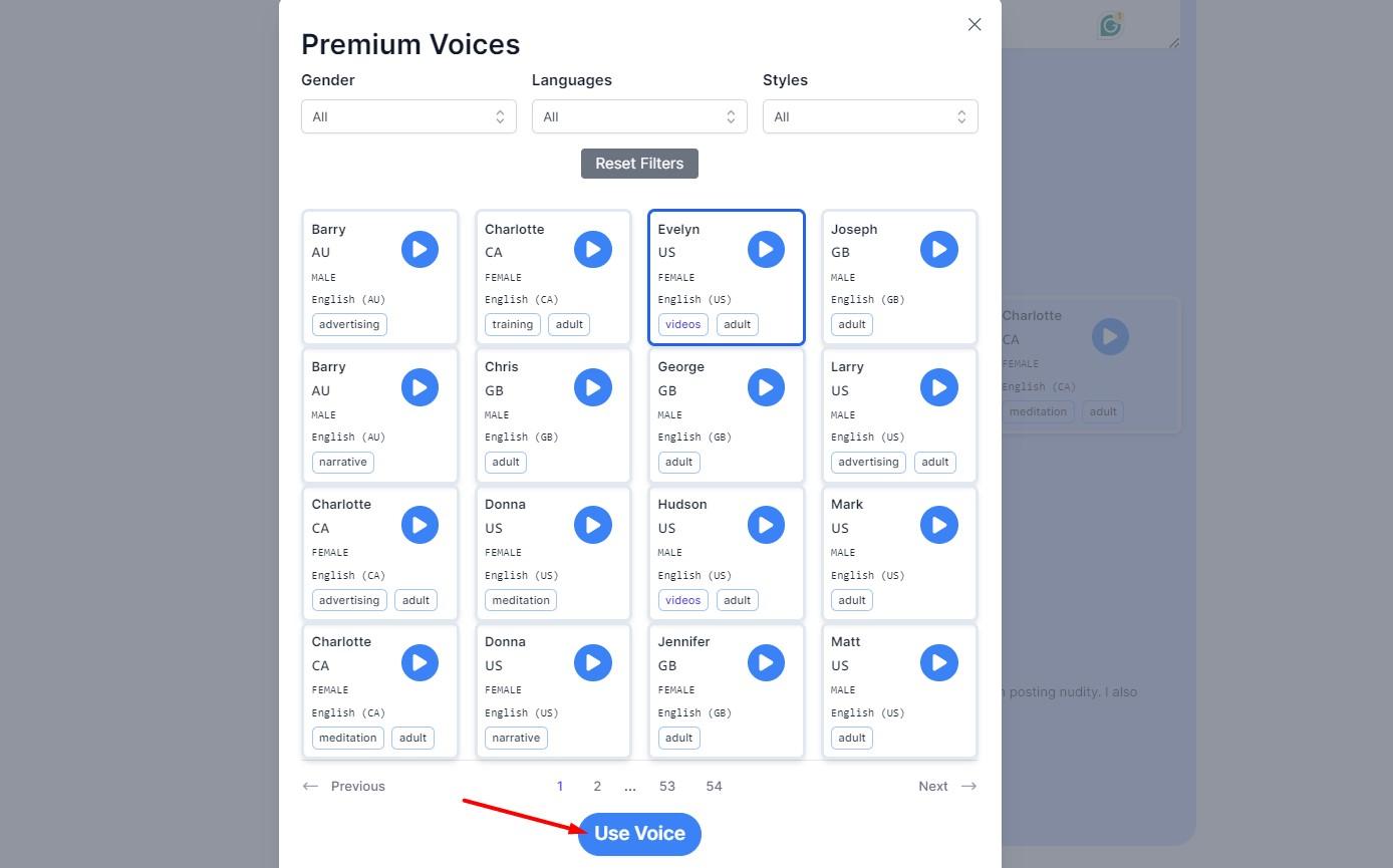 using a premium voice on