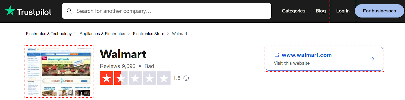Walmart reviews according to Trustpilot