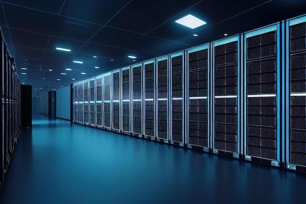 Free photo server racks in computer network security server room data center d render dark blue generative ai