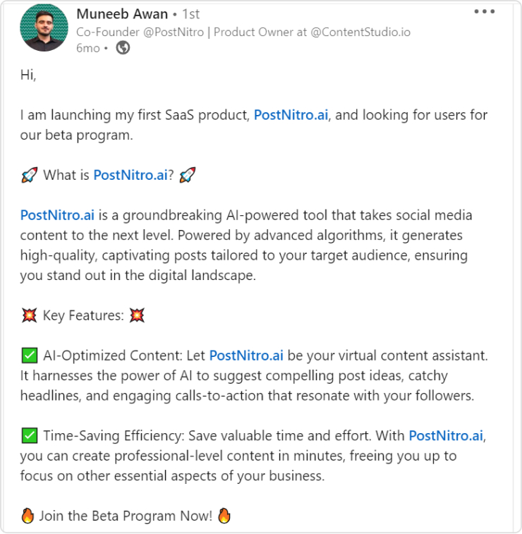 Postnitro strategically using LinkedIn account