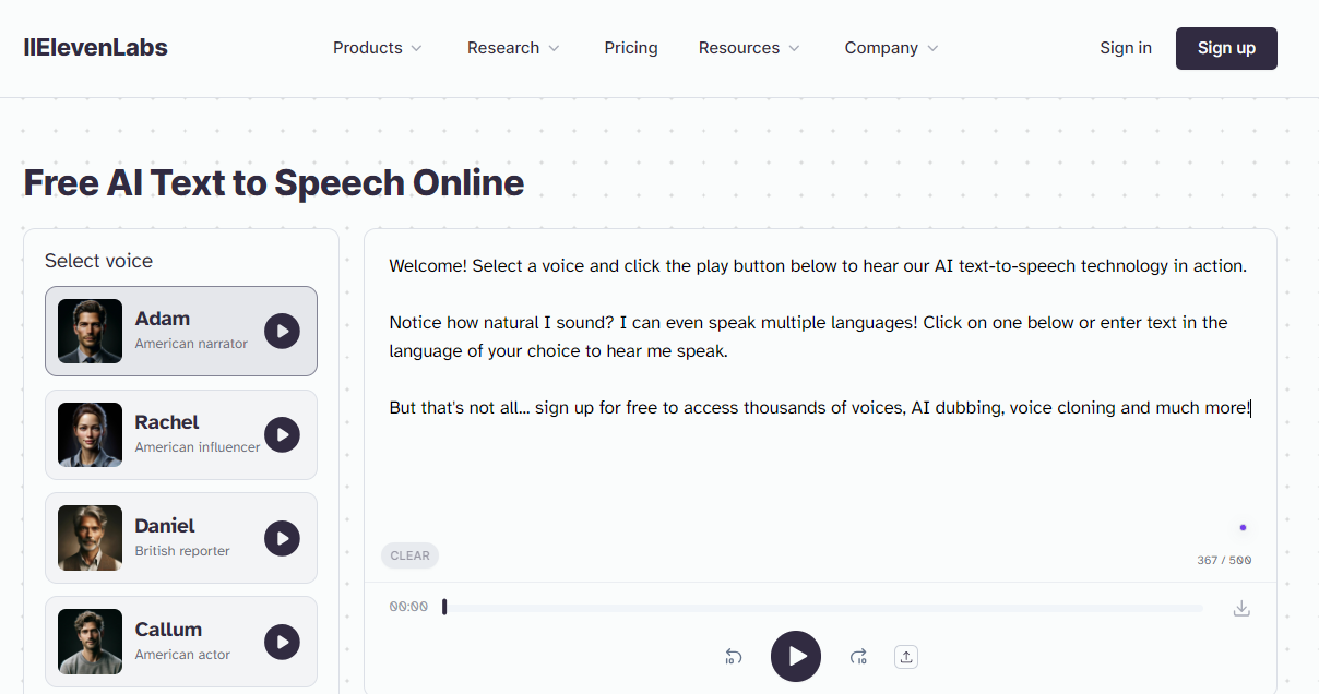 ElevenLabs text to speech 