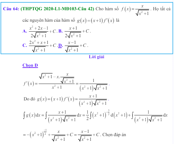 Công thức Nguyên hàm và bài tập từ đề thi có giải chi tiết