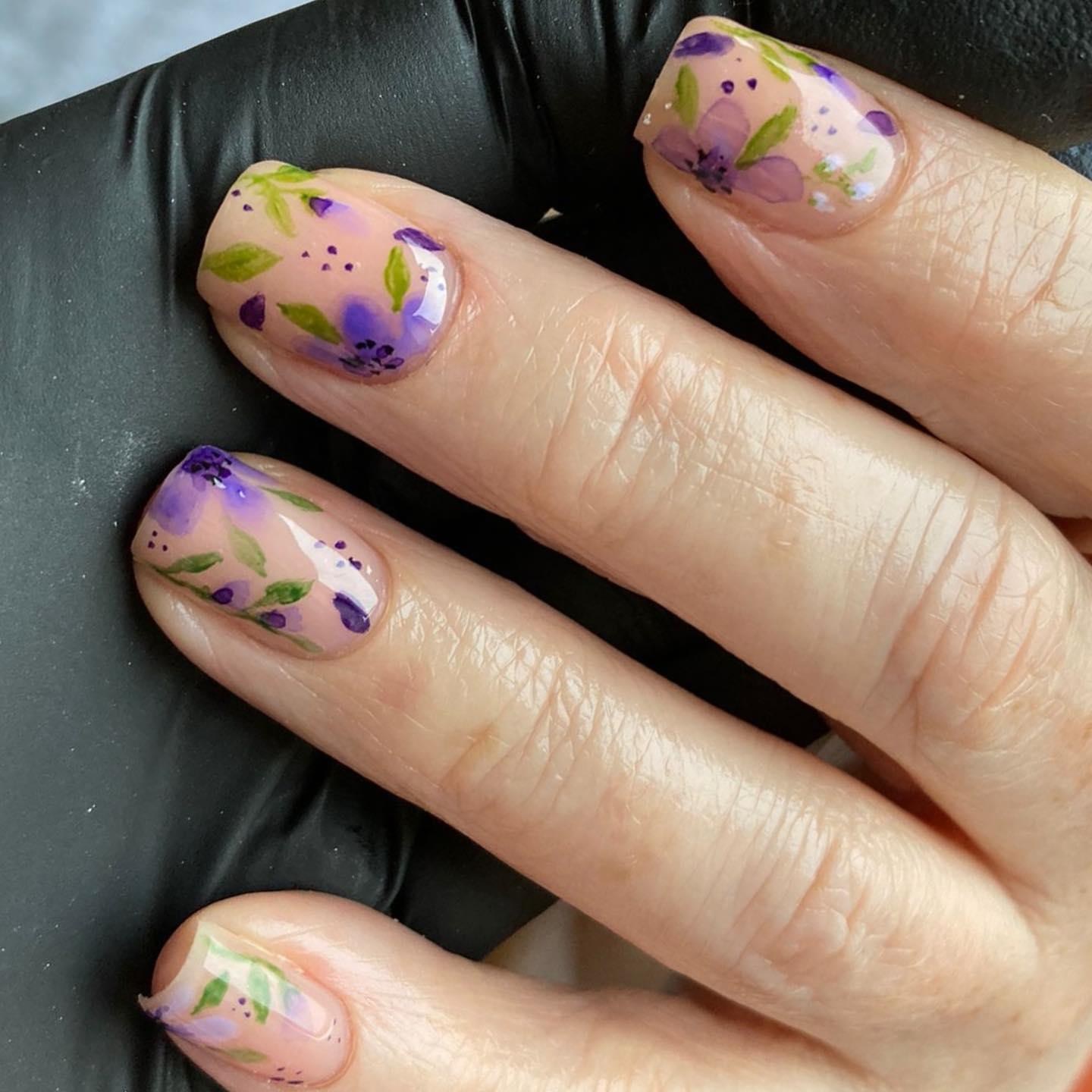 Watercolor Flowers floral nail designs