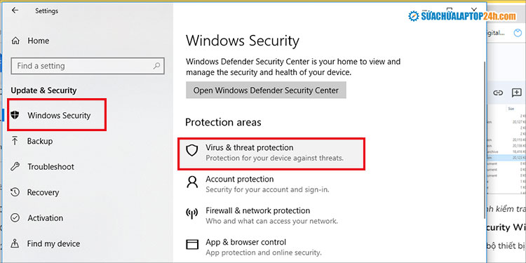 Chọn Virus & threat protection để kiểm tra virus và các mối đe dọa với máy tính