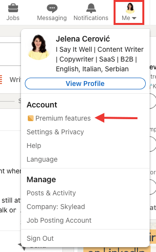 Check InMail credits for LinkedIn Premium, step 1