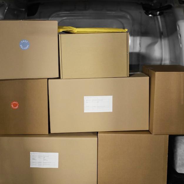 Car loaded with pacakges boxes