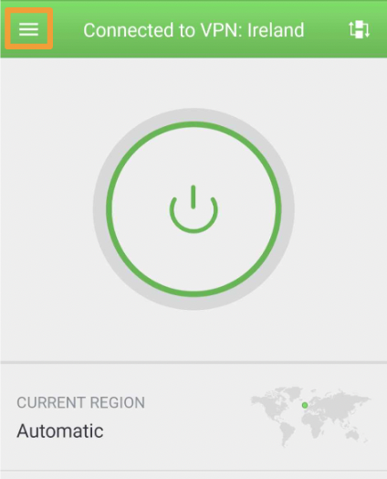 screenshot of menu icon in PIA VPN
