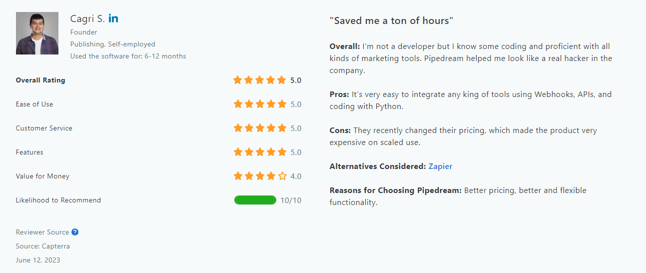 zapier alternative pipedream's reviews