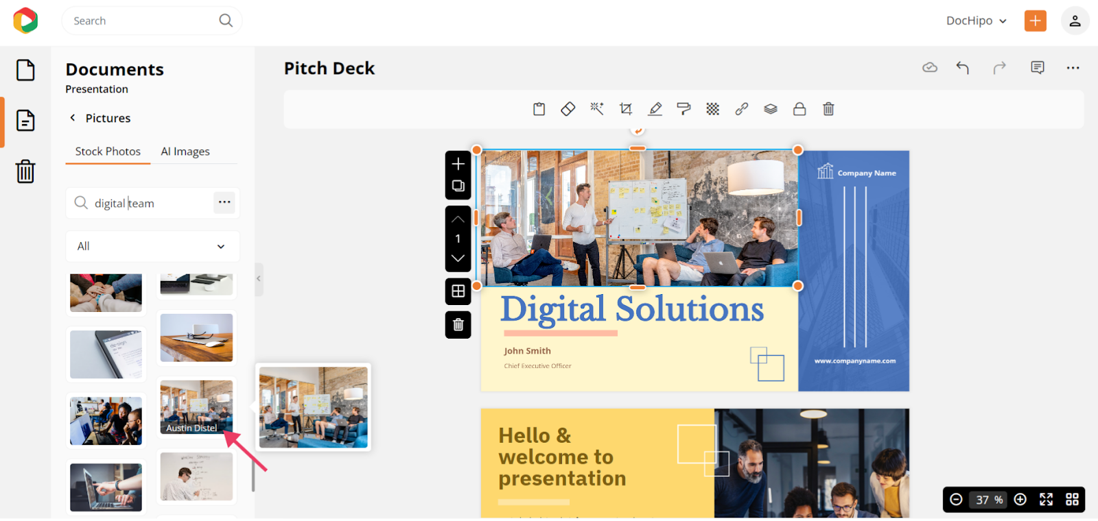 Pitch deck template and Stock images from DocHipo
