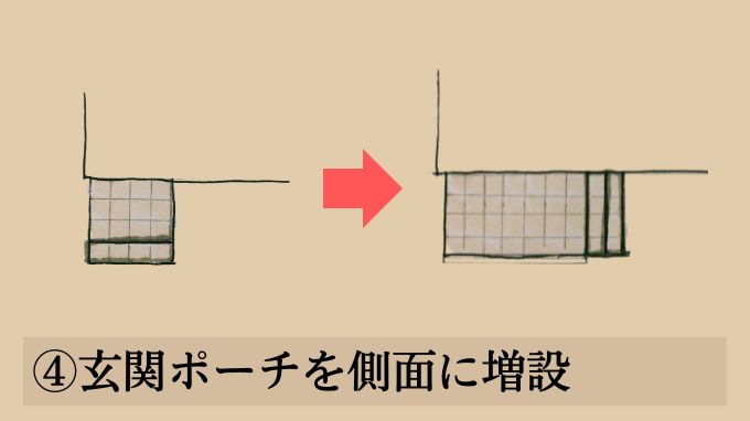 狭い玄関ポーチの改善アイデア④玄関ポーチを側面に増設