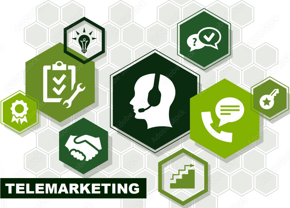 Multiple green colored icons depicting frameworks for telemarketing initiatives