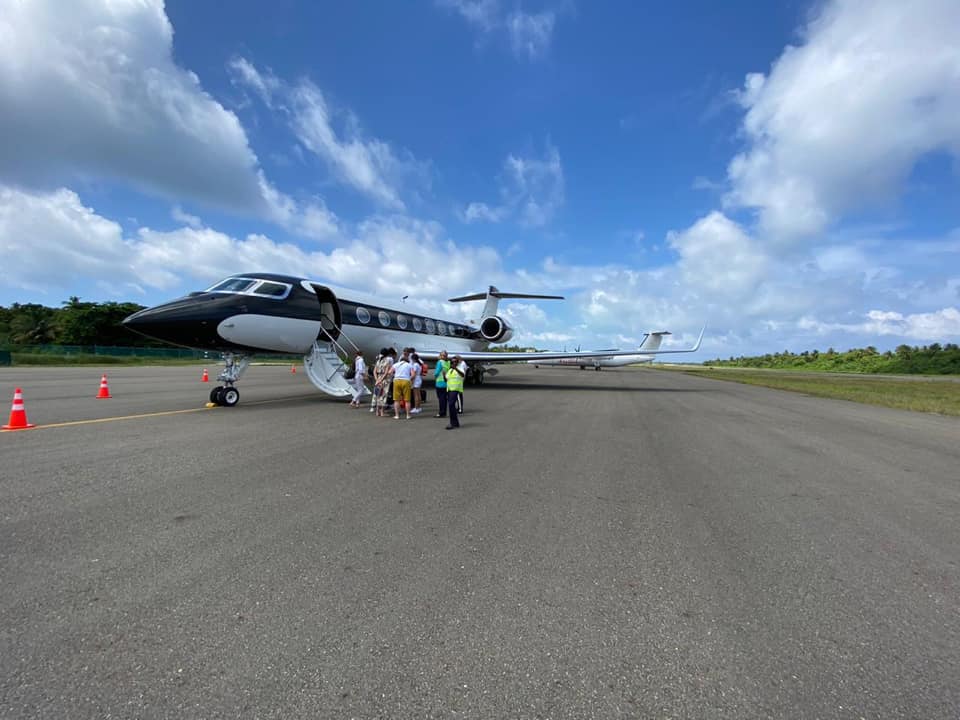 The first private jet to land at Kooddoo Airport. Photo Credit: Travel Trade Maldives via Google Images