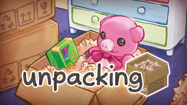 The cover photo for the video game Unpacking, the perfect holiday cozy gaming cover.