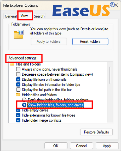 Show hidden files on the C drive and delete them