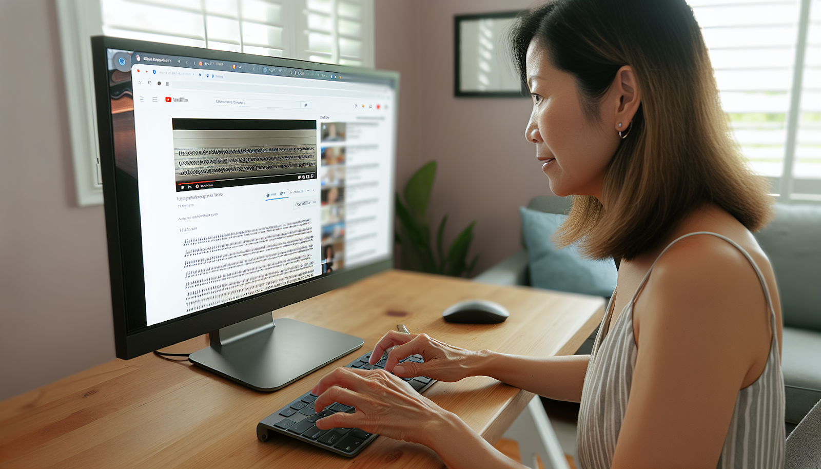 A person using a transcription tool on a computer