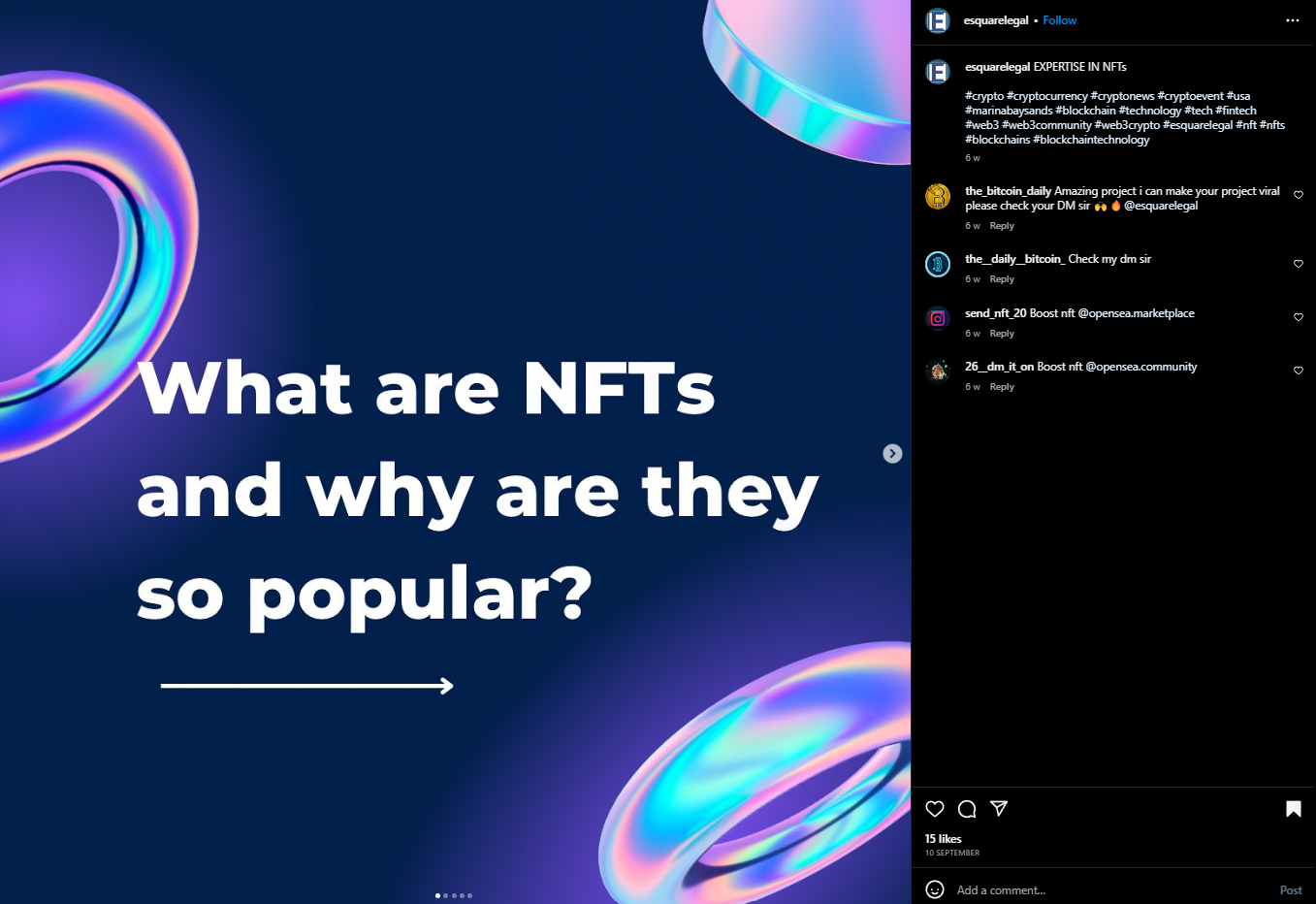 A carousel post explaining what NFTs are