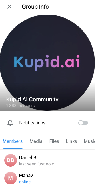 Screenshot of the Kupid AI telegram community
