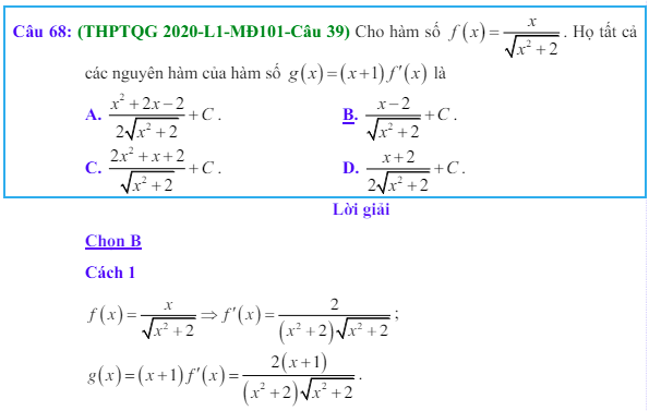 Công thức Nguyên hàm và bài tập từ đề thi có giải chi tiết