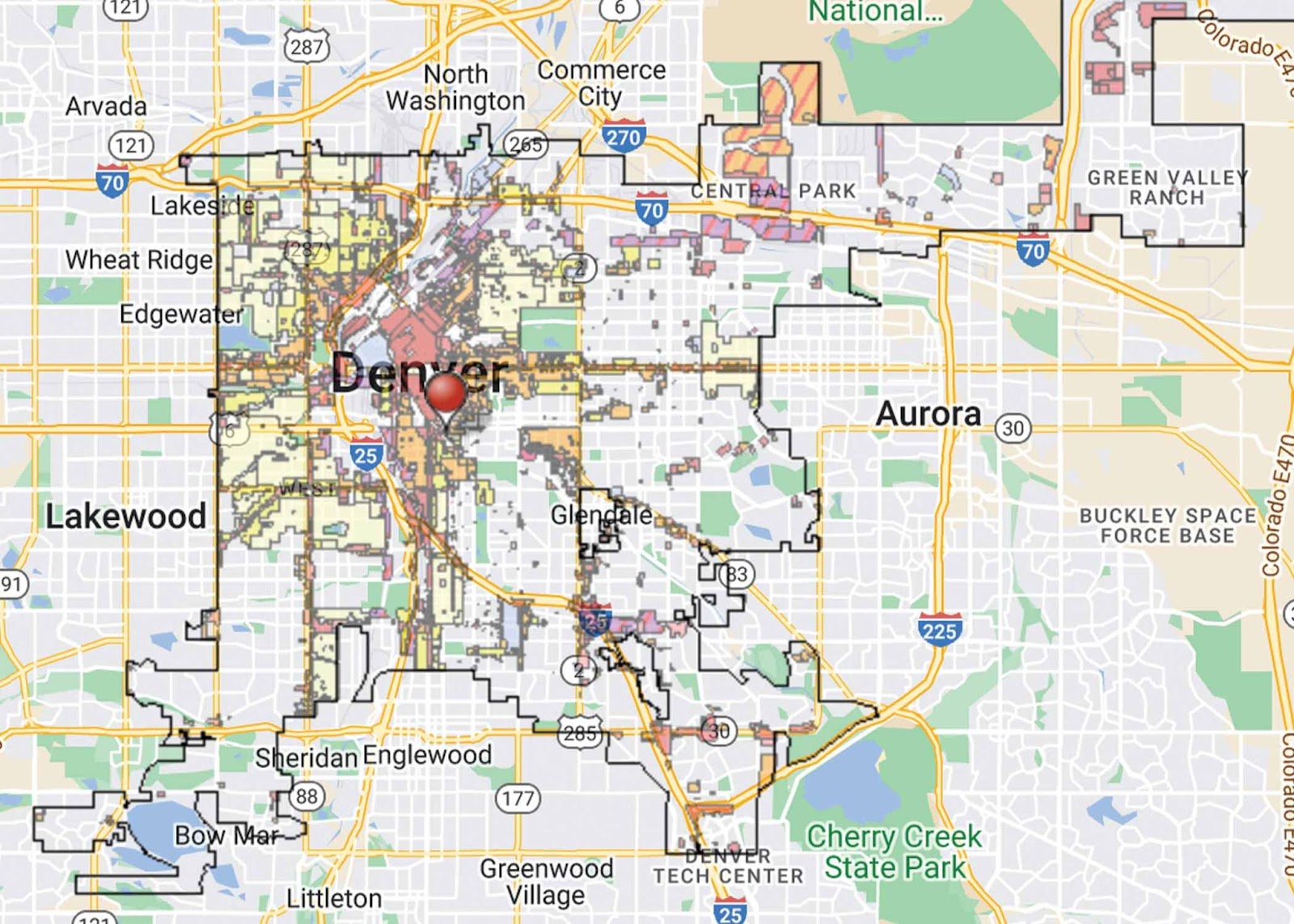 ADU Zoning Map of Denver