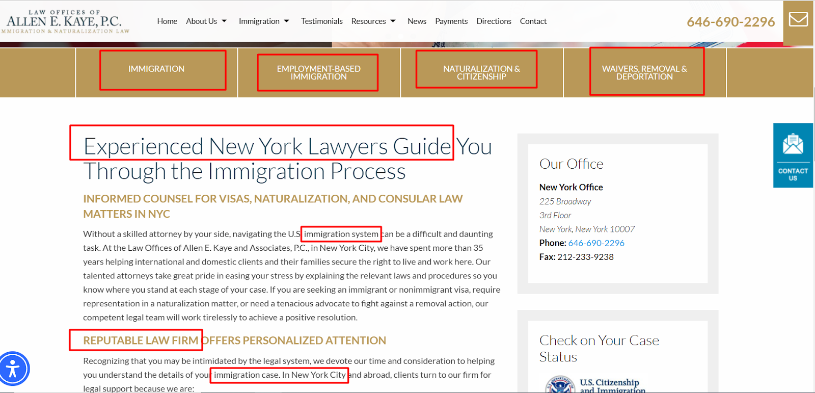 Immigration Lawyer Website’s Home page Optimization