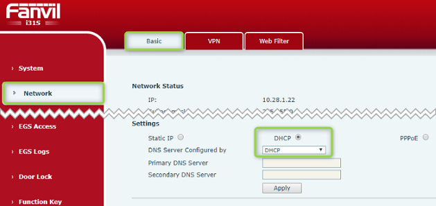 Defina a configuração de rede como DHCP para os dispositivos Fanvil iW30 Speaker e PA2