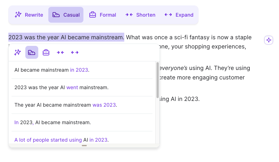 Wordtune is an AI assistant that fixes errors, understands context and meaning, paraphrases text based on writing tones, and generates text based on context. 