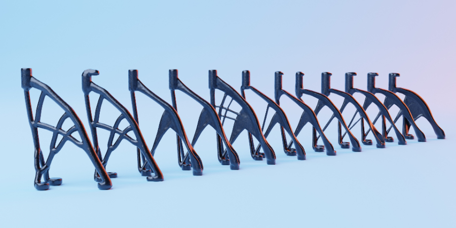 A row of metal pipes with a blue background
