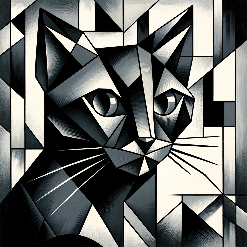 A photo of a black cat in cubist style